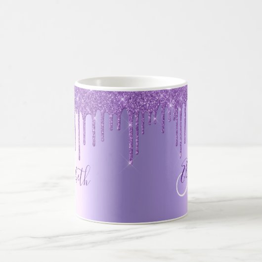 Paarse Violet Glitter Drift Metaal Monogram Koffiemok (Center)