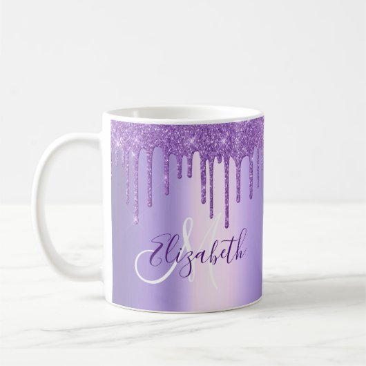 Paarse Violet Glitter Drift Metaal Monogram Koffiemok (Links)