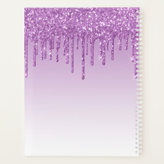 Paarse Violet Glitter Drips Girly Monogram 2021 Planner (Achterkant)