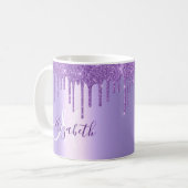 Paarse Violet Glitter Druppels Metaal Monogram Koffiemok (Voorkant links)