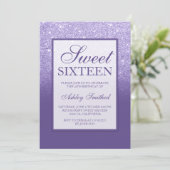 Paarse violet glitter elegante chique Sweet 16 Kaart (Staand voorkant)