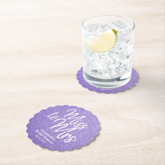 Paarse Violet Glitter Miss voor Mrs Vrijgezellenfe Kartonnen Onderzetters (Insitu)