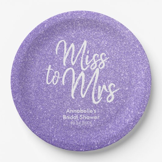 Paarse Violet Glitter Miss voor Mrs Vrijgezellenfe Papieren Bordje (Voorkant)
