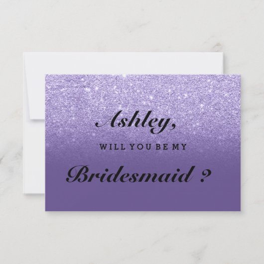Paarse violet glitter ombre is mijn bruidsmeisje kaart (Voorkant)