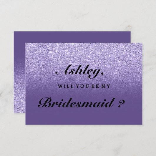Paarse violet glitter ombre is mijn bruidsmeisje kaart (Voorkant / Achterkant)