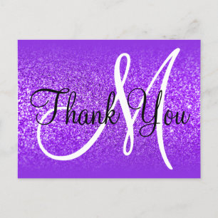 Paarse Violet Glitter Ombre Monogram Bedankt Briefkaart