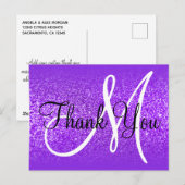 Paarse Violet Glitter Ombre Monogram Bedankt Briefkaart (Voorkant / Achterkant)