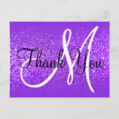 Paarse Violet Glitter Ombre Monogram Dank Je Wel Briefkaart (Voorkant)