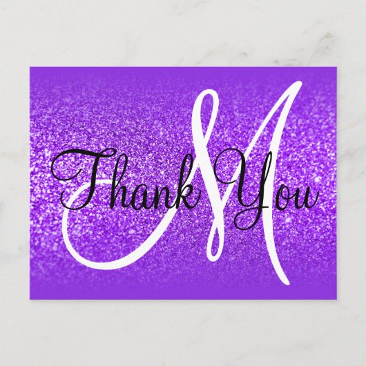 Paarse Violet Glitter Ombre Monogram Dank Je Wel Briefkaart (Voorkant)