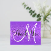 Paarse Violet Glitter Ombre Monogram Dankjewel Briefkaart (Staand voorkant)