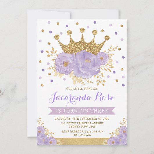 Paarse Violet Gold Crown Princess Birthday Kaart (Voorkant)