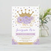 Paarse Violet Gold Crown Princess Birthday Kaart (Staand voorkant)