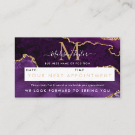 Paarse Violet Gold Glitter Agaat Marmer Monogram Afsprakenkaartje