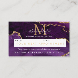 Paarse Violet Gold Glitter Agaat Marmer Monogram Afsprakenkaartje