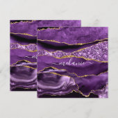 Paarse Violet Gold Glitter Geode Naam Tekst Agate  (Voorkant / Achterkant)