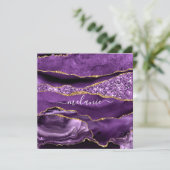 Paarse Violet Gold Glitter Geode Naam Tekst Agate  (Staand voorkant)