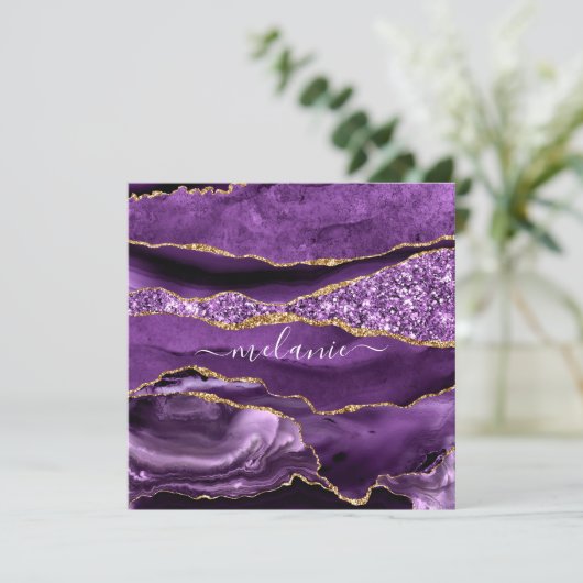 Paarse Violet Gold Glitter Geode Naam Tekst Agate  (Staand voorkant)