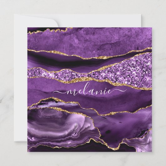 Paarse Violet Gold Glitter Geode Naam Tekst Agate (Achterkant)