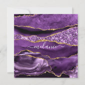 Paarse Violet Gold Glitter Geode Naam Tekst Agate  (Voorkant)