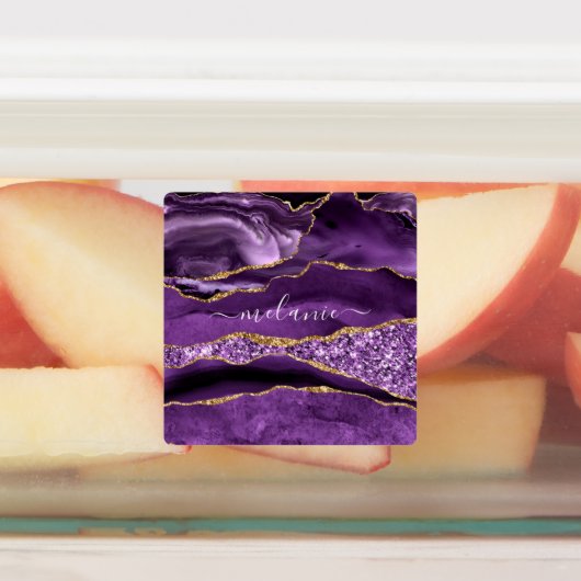 Paarse Violet Gold Glitter Jouw naam Labels bedien (Aangebracht)