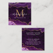 Paarse Violet Gold Glitter Marmeren Agaat Monogram Vierkante Visitekaartje (Voorkant / Achterkant)