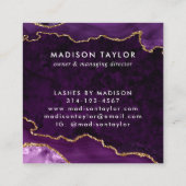 Paarse Violet Gold Glitter Marmeren Agaat Monogram Vierkante Visitekaartje (Achterkant)