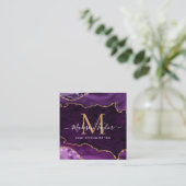 Paarse Violet Gold Glitter Marmeren Agaat Monogram Vierkante Visitekaartje (Staand voorkant)