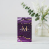 Paarse Violet Gold Glitter Marmeren Agaat Monogram Visitekaartje (Staand voorkant)