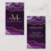 Paarse Violet Gold Glitter Marmeren Agaat Monogram Visitekaartje (Voorkant / Achterkant)