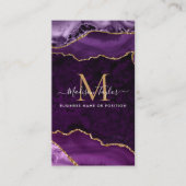 Paarse Violet Gold Glitter Marmeren Agaat Monogram Visitekaartje (Voorkant)
