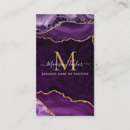 Paarse Violet Gold Glitter Marmeren Agaat Monogram Visitekaartje