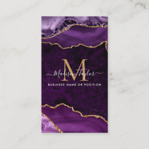 Paarse Violet Gold Glitter Marmeren Agaat Monogram Visitekaartje