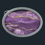 Paarse Violet Gold Glitter naam gordel Gesp<br><div class="desc">Agate Paarse Violet Gold Glitter Geode Custom Name Sparkle Marble Personalized Birthday - Jubileum of Wedding Gift / Suppliest - Voeg Jouw naam toe - Tekst of verwijder - Maak uw speciale cadeautje - Resize en beweeg of verwijder tekst/elementen met aanpassingsgereedschap. Ontwerp door MIGNED. Zie mijn andere projecten/design en schilderijen....</div>
