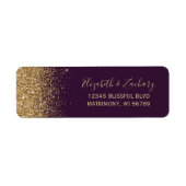 Paarse Violet Goud Glitter Bruiloft Retouradres Etiket (Voorkant)
