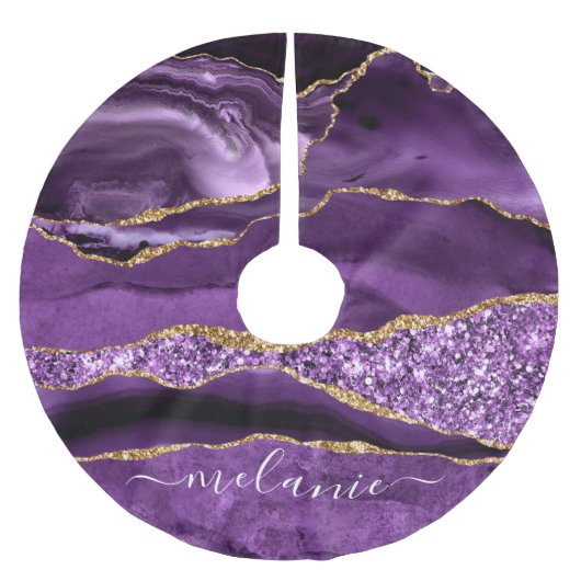 Paarse Violet Goud Jouw naam Kerstboom Rok (Voorkant)