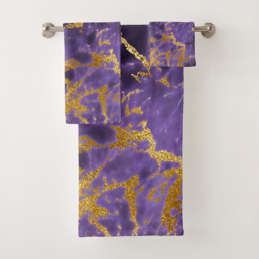 Paarse Violet gouden marmeren steen rock metallic Bad Handdoek (Insitu)