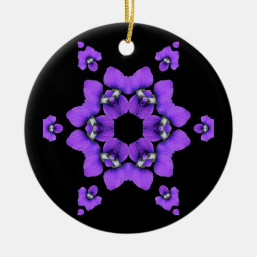 Paarse Violet Kaleidoscoop-sierbloem Keramisch Ornament (Voorkant)