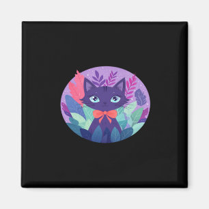 Paarse Violet Kat Digitale Kawaii Kunst Sticker Magneet