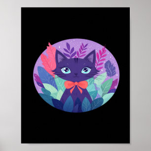 Paarse Violet Kat Digitale Kawaii Kunst Sticker Poster