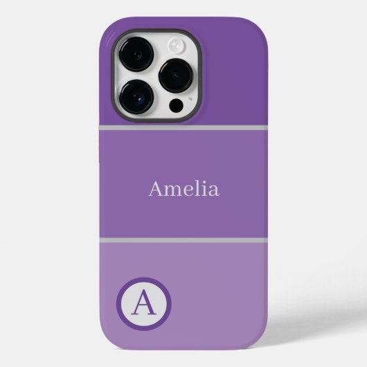 Paarse Violet Kleur Blokken Monogram Naam Case-Mate iPhone Case (Achterkant)