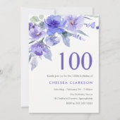 Paarse Violet & Lavendel 100ste Verjaardagsfeest Kaart (Voorkant)