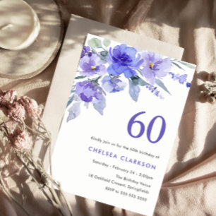 Paarse Violet & Lavendel 60ste Verjaardagsfeest Kaart