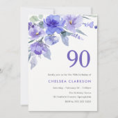 Paarse Violet & Lavendel 90ste Verjaardagsfeest Kaart (Voorkant)