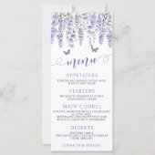 Paarse violet lavendel bloemenbruiloft menukaarten (Voorkant)