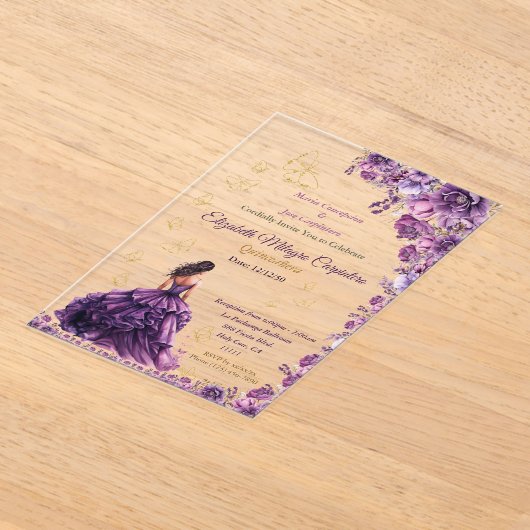 Paarse Violet Lila Lavendel Mauve Quinceañera Acryl Uitnodigingen (Laagn)