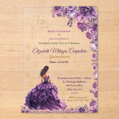Paarse Violet Lila Lavendel Mauve Quinceañera Acryl Uitnodigingen (Voorkant)
