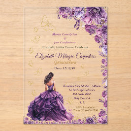 Paarse Violet Lila Lavendel Mauve Quinceañera Acryl Uitnodigingen