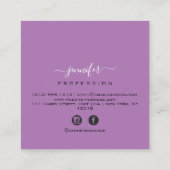 Paarse Violet Make-up Monogram Naam Social Media Vierkante Visitekaartje (Achterkant)