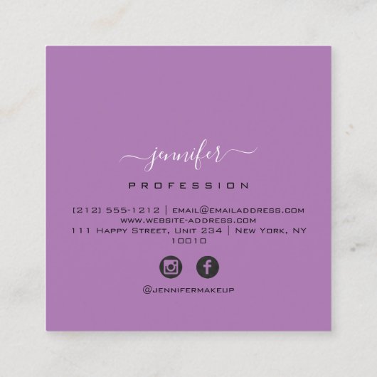 Paarse Violet Make-up Monogram Naam Social Media Vierkante Visitekaartje (Achterkant)