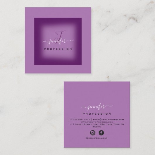 Paarse Violet Make-up Monogram Naam Social Media Vierkante Visitekaartje (Voorkant / Achterkant)